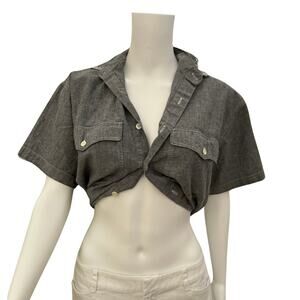 Vintage 1980s JG Hook Grey Denim Short Sleeve Top Medium